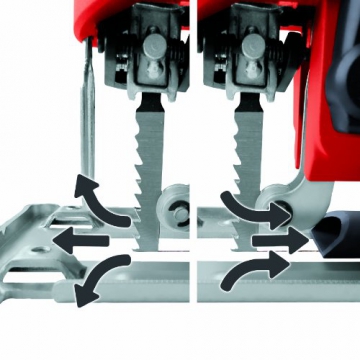 Einhell Stichsäge TC-JS 85 (620 W, max. 85 mm, 45° Schrägschnitt, Hubzahlregelung, 4-Stufen Pendelhub, Absaugadapter, Parallelanschlag, Koffer) - 