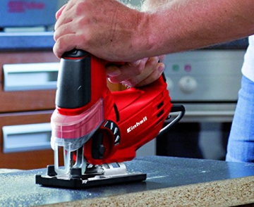 Einhell Stichsäge TC-JS 85 (620 W, max. 85 mm, 45° Schrägschnitt, Hubzahlregelung, 4-Stufen Pendelhub, Absaugadapter, Parallelanschlag, Koffer) - 