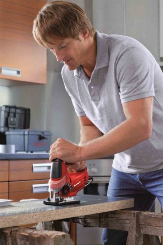 Einhell Stichsäge TC-JS 85 (620 W, max. 85 mm, 45° Schrägschnitt, Hubzahlregelung, 4-Stufen Pendelhub, Absaugadapter, Parallelanschlag, Koffer) - 